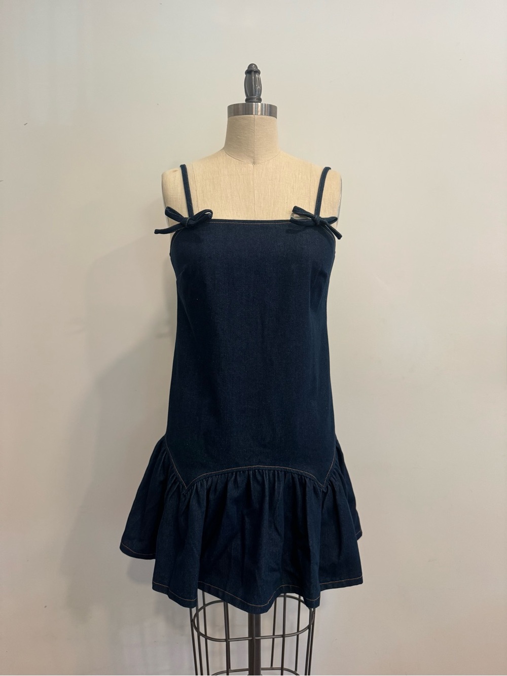 Avec Les Filles Navy Blue Mini Dress with Bow Straps